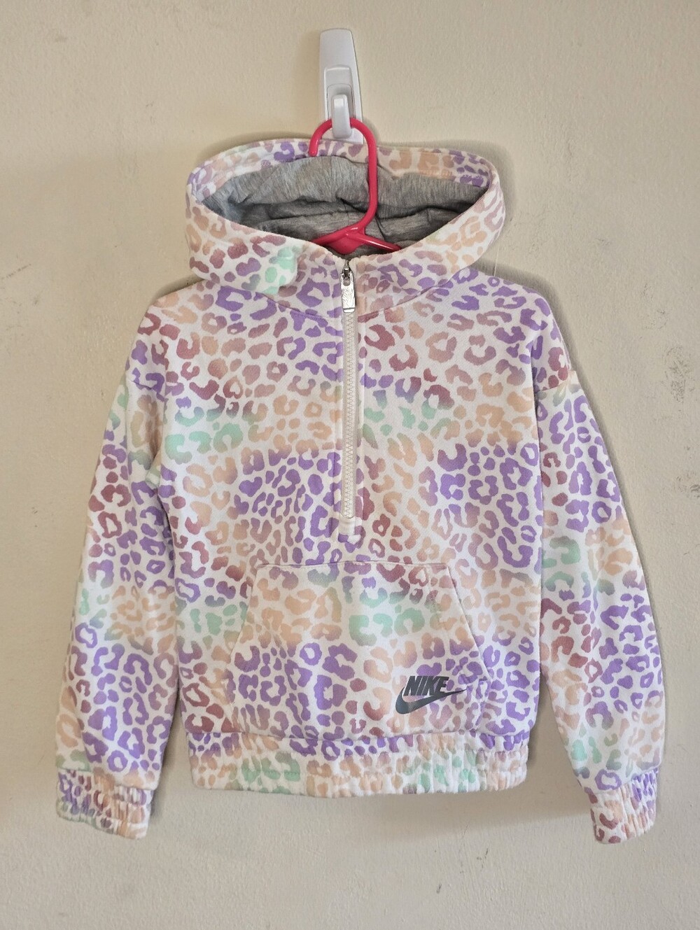 Nike Leopard Print Hoodie Girls 4-5Y Multicolor Half Zip Pullover